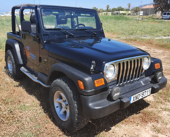 Black Jeep Wrangler used for a private jeep safari in Crete