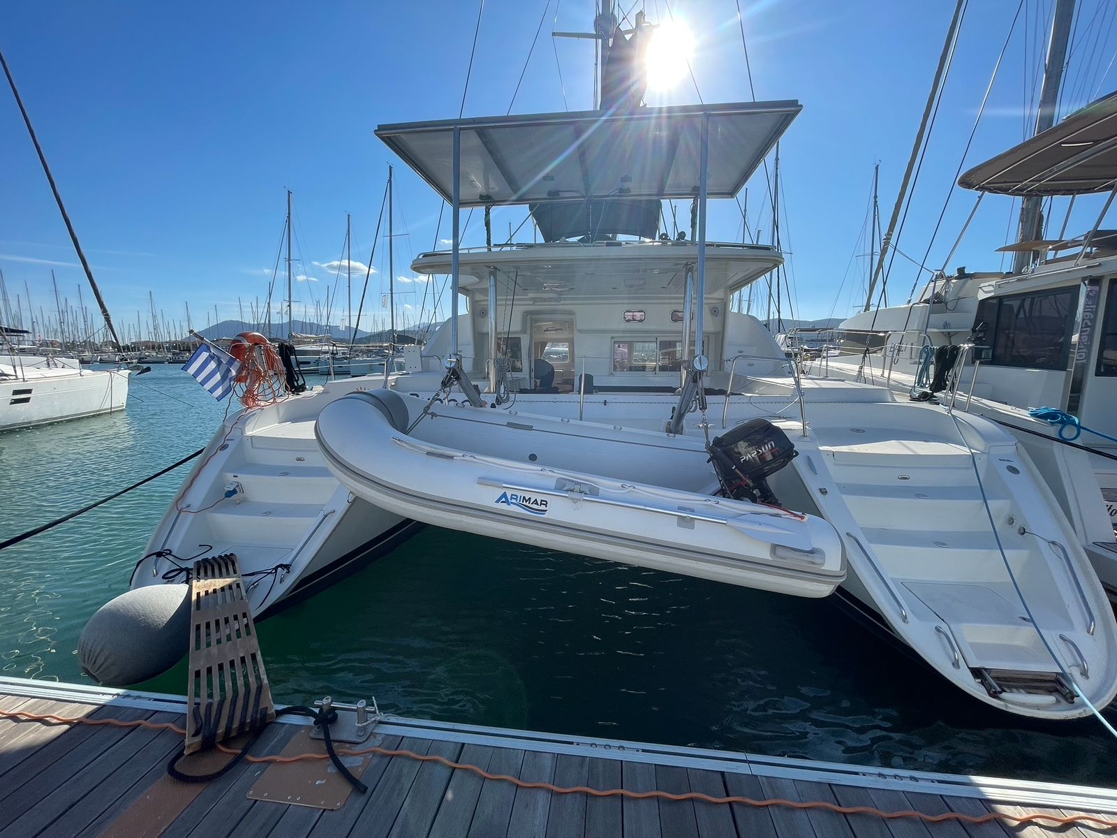 Swimming and snorkeling from the catamaran in Cretan sea